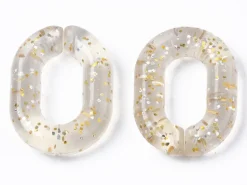 50 maillons ovales en plastique 19 x 14 mm - à connecter pour création de chaîne - transparent à paillettes
