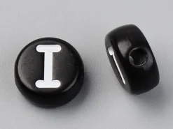 200 perles rondes en plastique - lettres alphabet - noir et blanc - 7 mm
