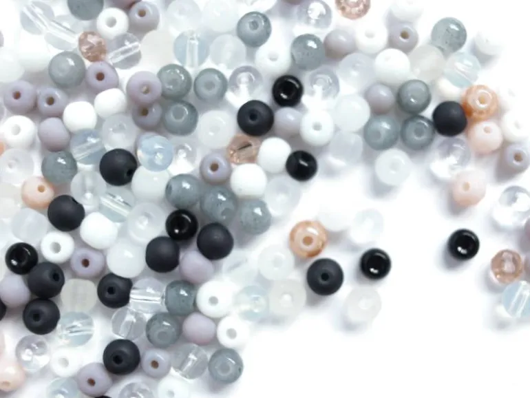 20 g de perles rondes en verre 4 mm - Tons noir & blanc