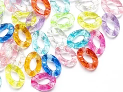 50 grands maillons en plastique 30 x 21 mm - à connecter pour création de chaîne - multicolore pailleté