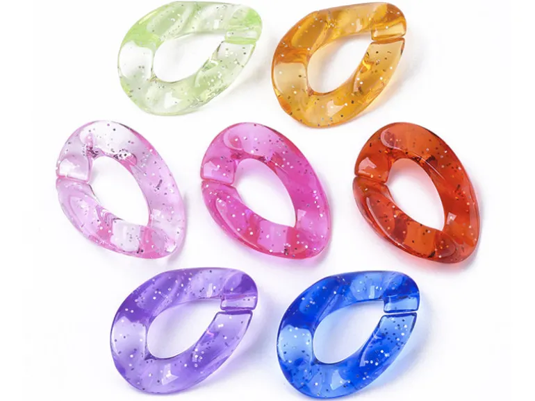 50 grands maillons en plastique 30 x 21 mm - à connecter pour création de chaîne - multicolore pailleté