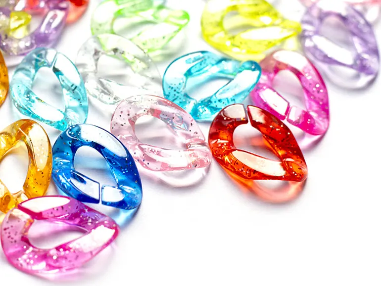 50 grands maillons en plastique 30 x 21 mm - à connecter pour création de chaîne - multicolore pailleté