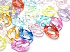 50 grands maillons en plastique 30 x 21 mm - à connecter pour création de chaîne - multicolore pailleté