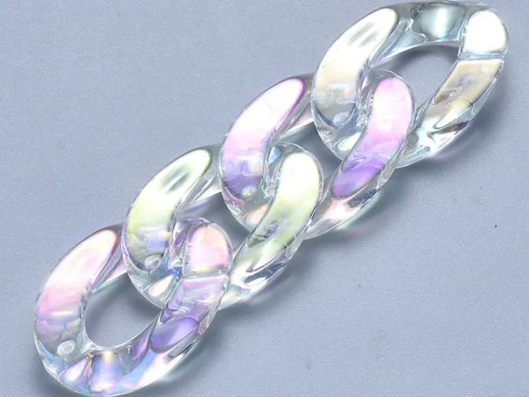 50 grands maillons en plastique 30 x 21 mm - à connecter pour création de chaîne - blanc nacré et irisé