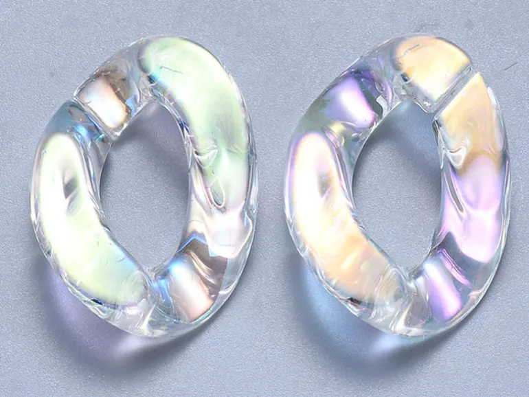 50 grands maillons en plastique 30 x 21 mm - à connecter pour création de chaîne - blanc nacré et irisé