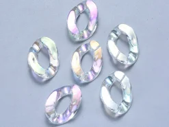 50 grands maillons en plastique 30 x 21 mm - à connecter pour création de chaîne - blanc nacré et irisé