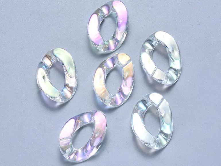 50 grands maillons en plastique 30 x 21 mm - à connecter pour création de chaîne - blanc nacré et irisé