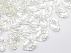 50 grands maillons en plastique 30 x 21 mm - à connecter pour création de chaîne - blanc nacré et irisé