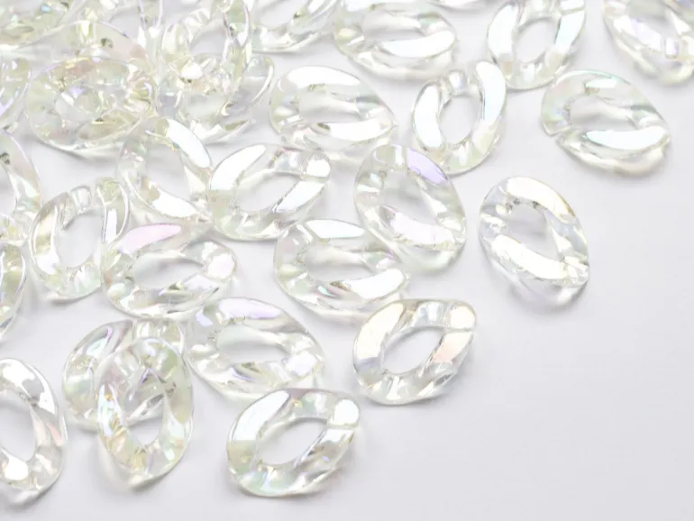 50 grands maillons en plastique 30 x 21 mm - à connecter pour création de chaîne - blanc nacré et irisé