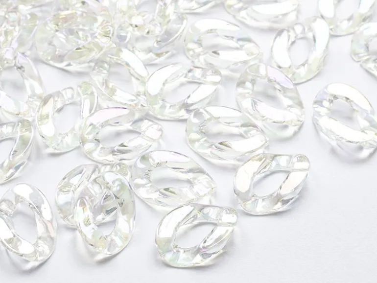 50 grands maillons en plastique 30 x 21 mm - à connecter pour création de chaîne - blanc nacré et irisé