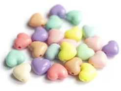 50 grosses perles en plastique - cœurs couleur pastel - 15x17 mm