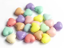 50 grosses perles en plastique - cœurs couleur pastel - 15x17 mm