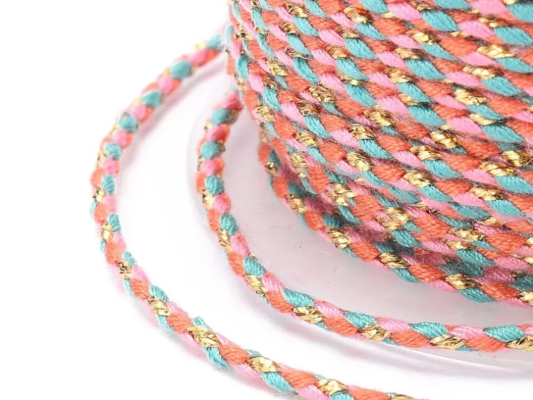 1 m de cordellette en coton macrammé 1,5 mm - Rose et bleu