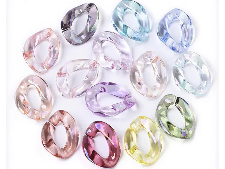 50 maillons en plastique 22 x 16 mm - à connecter pour création de chaîne - transparent irisé