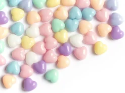 50 mini perles cœur en plastique - pastel - 7 mm