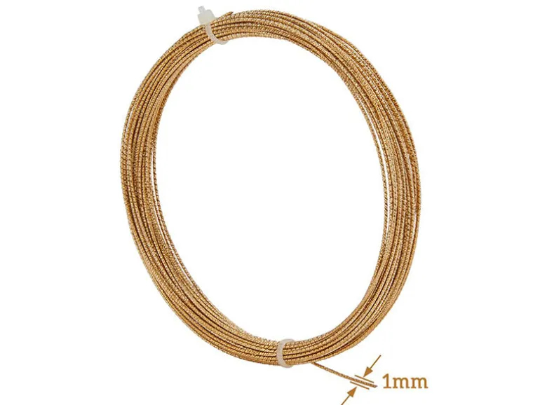 10 mètres de fil de cuivre texturé - doré brillant - 1 mm