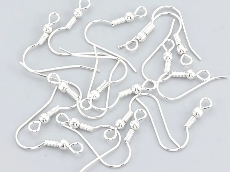 10 paires de boucles d'oreilles crochets - plaqué argent - 20 mm
