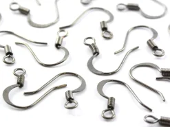10 paires de boucles d'oreilles - crochets plats - couleur noir métallisé
