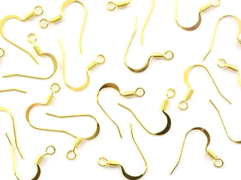10 paires de boucles d'oreilles - crochets plats - couleur or