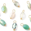 10 pendentifs irisés à facettes en verre - ovale - tons verts - 13 x 6 mm