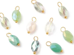 10 pendentifs irisés à facettes en verre - ovale - tons verts - 13 x 6 mm