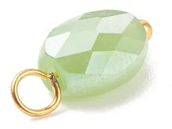 10 pendentifs irisés à facettes en verre - ovale - tons verts - 13 x 6 mm