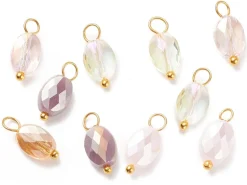 10 pendentifs irisés à facettes en verre - ovale - tons lilas - 13x6 mm