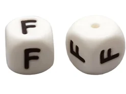 1 perle carré 12 mm en silicone - Lettre F
