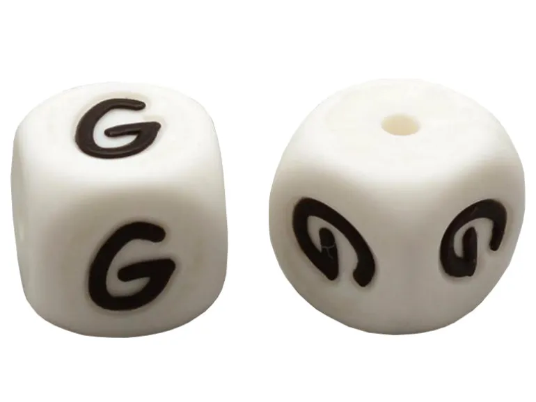 1 perle carré 12 mm en silicone - Lettre G