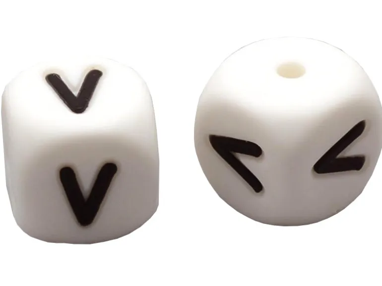 1 perle carré 12 mm en silicone - Lettre V