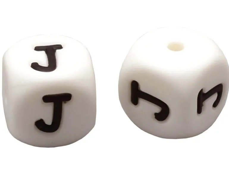 1 perle carré 12 mm en silicone - Lettre J