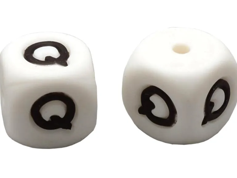 1 perle carré 12 mm en silicone - Lettre Q