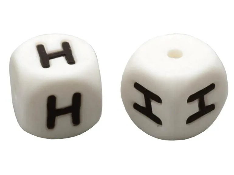 1 perle carré 12 mm en silicone - Lettre H
