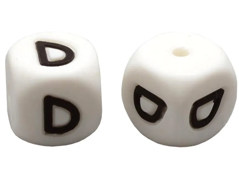 1 perle carré 12 mm en silicone - Lettre D