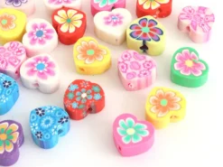 20 perles en pâte polymère - cœurs effet millefiori - multicolore