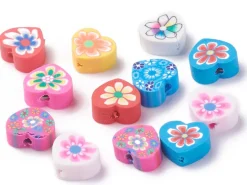 20 perles en pâte polymère - cœurs effet millefiori - multicolore