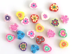 20 perles en pâte polymère - cœurs effet millefiori - multicolore