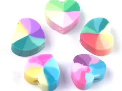 20 perles cœur effet rainbow en pâte polymère - multicolore - 9 mm