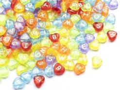 200 perles cœur en plastique - lettres alphabet - 11 mm