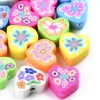 20 perles cœurs effet millefiori en pâte polymère - multicolore - 9 mm
