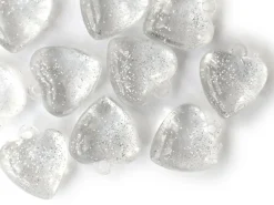 10 perles en plastique - coeur transparents à paillettes - 22 mm