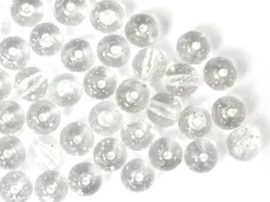 50 perles en plastique - ronde à paillettes - blanc - 7 mm