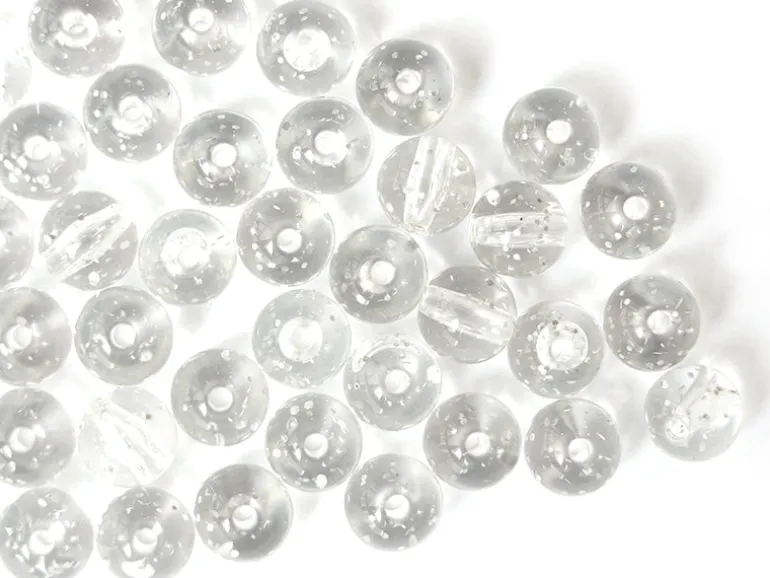 50 perles en plastique - ronde à paillettes - blanc - 7 mm