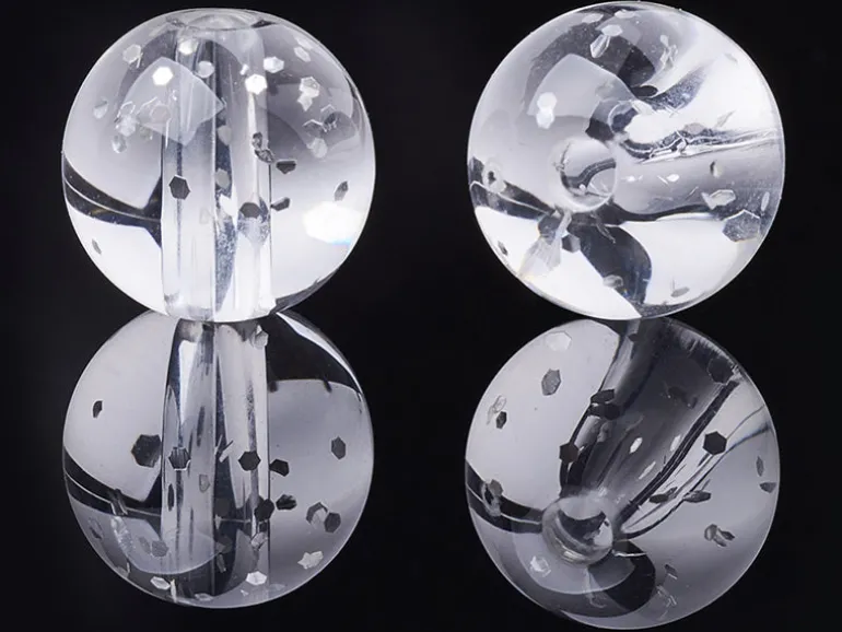50 perles en plastique - ronde à paillettes - blanc - 7 mm
