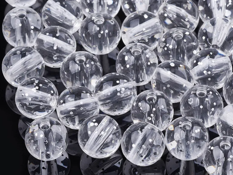 50 perles en plastique - ronde à paillettes - blanc - 7 mm