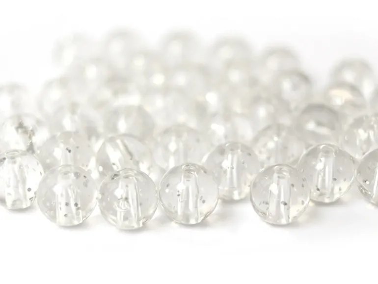 50 perles en plastique - ronde à paillettes - blanc - 7 mm