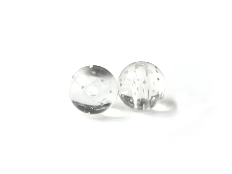 50 perles en plastique - ronde à paillettes - blanc - 7 mm