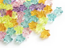 50 perles en plastique - étoiles transparentes - multicolore