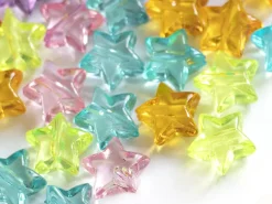 50 perles en plastique - étoiles transparentes - multicolore