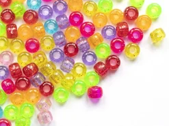 100 perles en plastique basiques pour enfants - pony beads - multicolores à paillettes